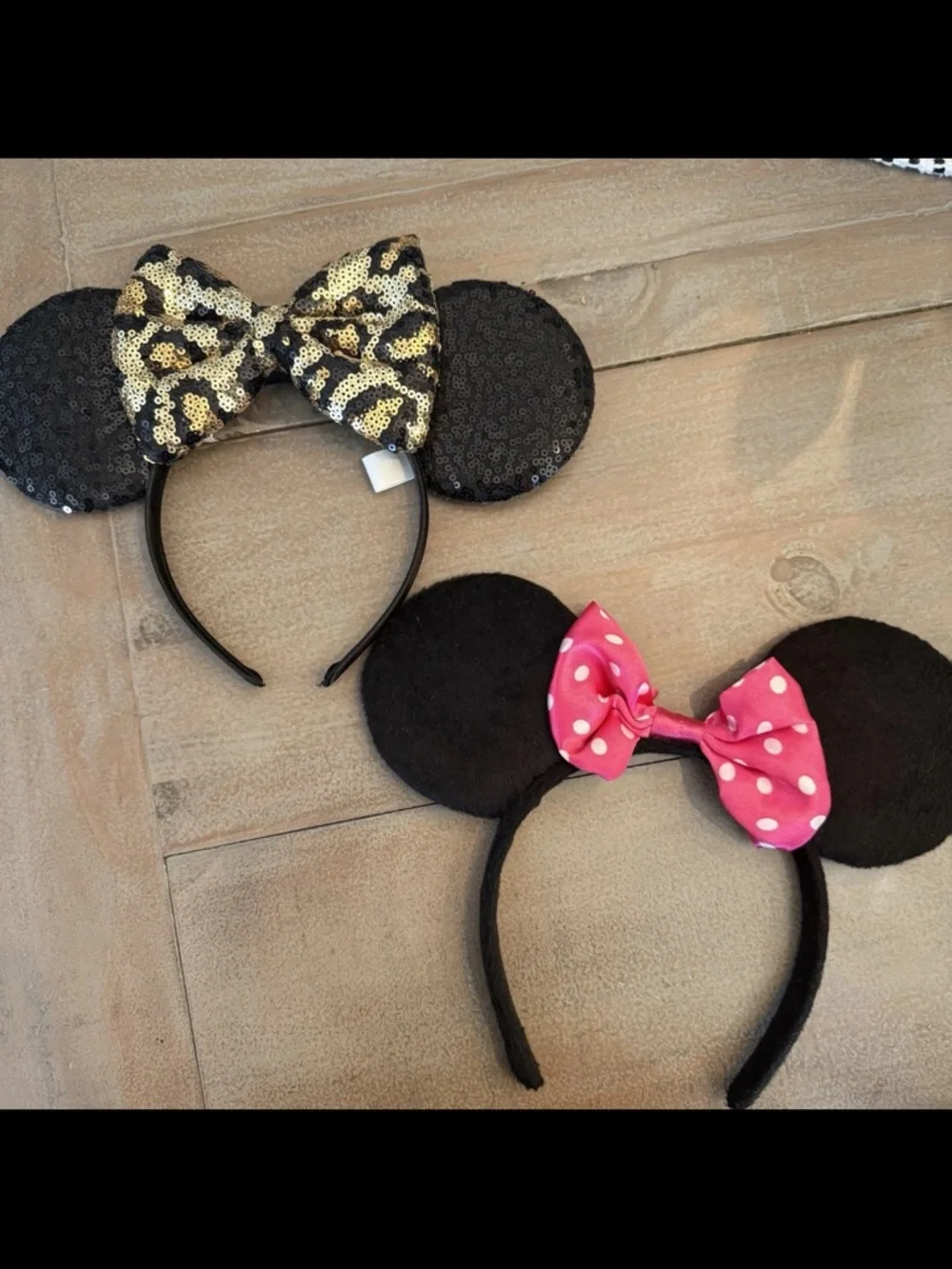 Walt Disney Minnie Mouse Lot Of 2 ears Preowned Animal Print Pink Polka Dots